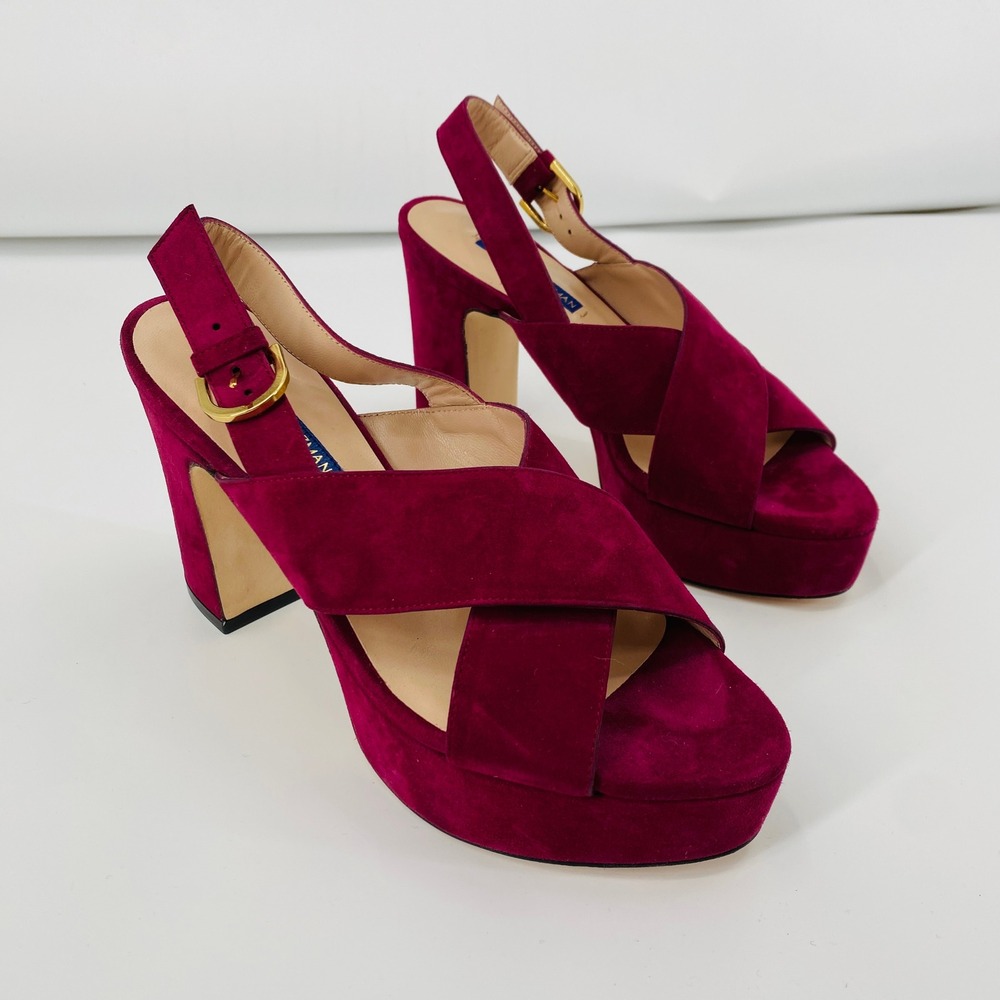 Stuart Weitzman Platform Sandals Women 7 Magenta Suede Slingback Heels